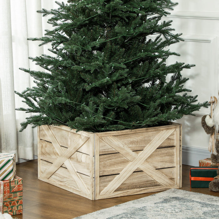Homcom 24\" Wooden Christmas Tree Collar Box Light Distressed Wood Finish