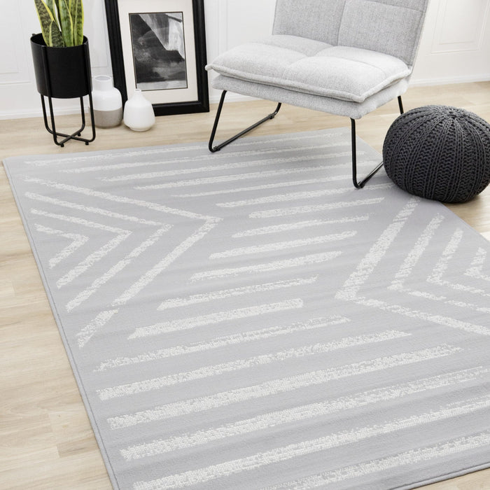 Forte Grey White Modern Striped Area Rug - 5'3\" x 7'5\"