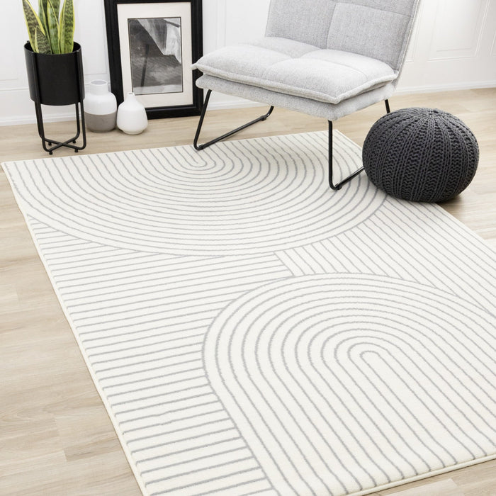 Forte White Grey Curved Arches Indoor Area Rug - 5'3\" x 7'5\"