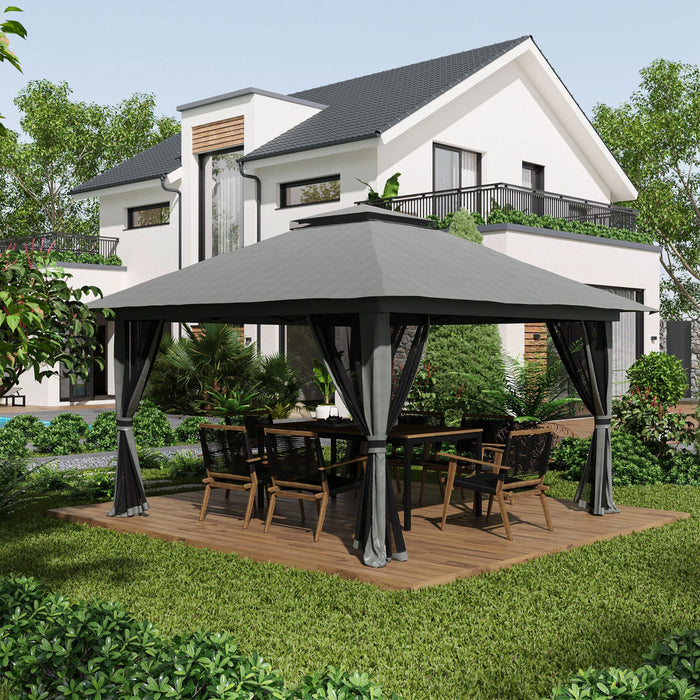 Outsunny 13' X 13' Pop Up Canopy With Mesh Sidewalls, Easy Up Canopy Tent Shelter With 2-tier Roof, 
