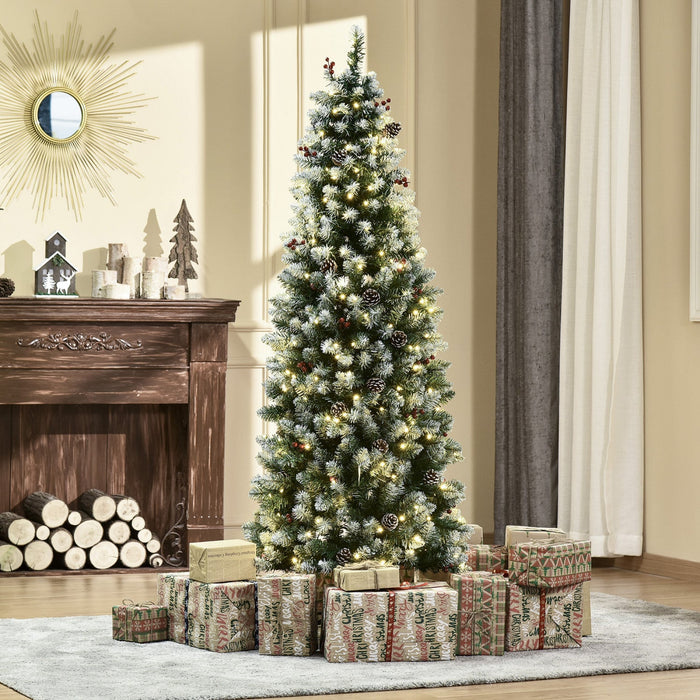 Homcom 6' Prelit Flocked Artificial Christmas Tree W/ Pine Cones, Berries