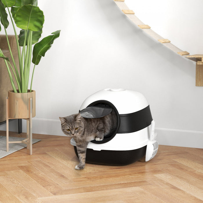 Pawhut Foldable Cat Litter Box With Lid, Covered Litter Box W/ High Sides, Air Freshener, Large Fron