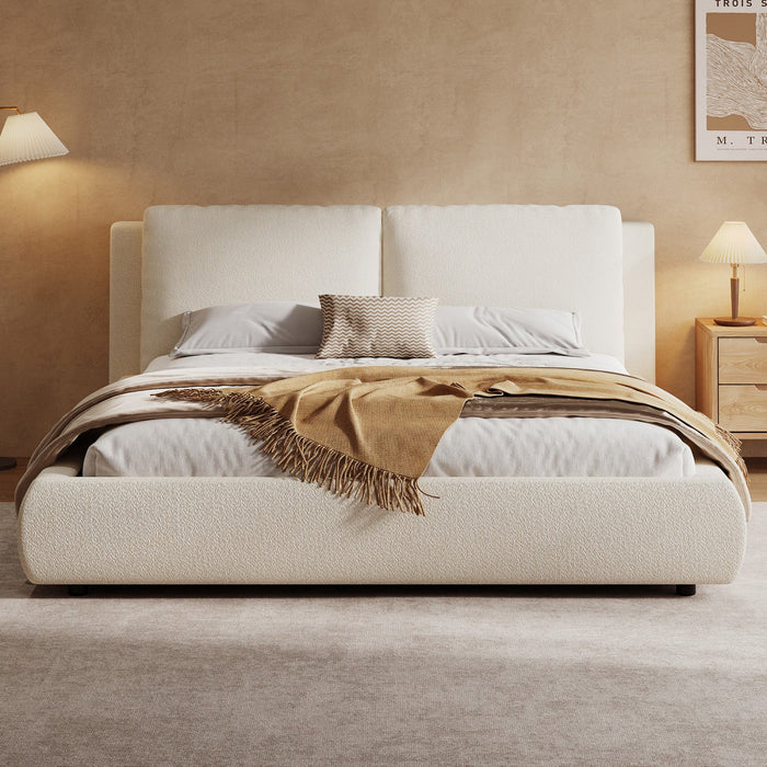 Diana Ottoman Hydraulic Lift Storage Platform Bed with Luxurious Boucle Upholstered and Sturdy Storage,King Size,White King Bed  