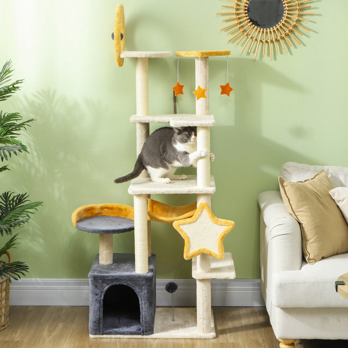 Pawhut Cat Tower, 63 Inch Cat Tree For Large Cats Adult With Cat Scratching Posts, Cat Condo, Bed, S
