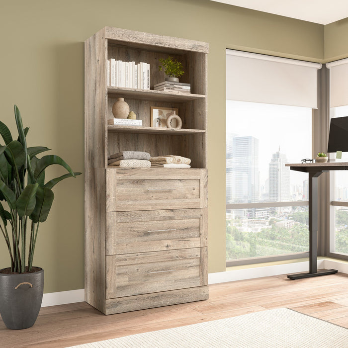 Bestar Pur 36 W Closet Organizer with Drawers - Rustic Brown