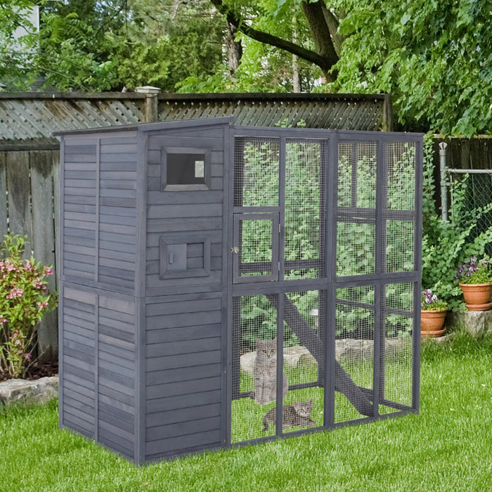 Pawhut Large Catio Outdoor Cat Enclosure Weatherproof Cat House With Cat Condo, Indoor Wooden Cat Ca