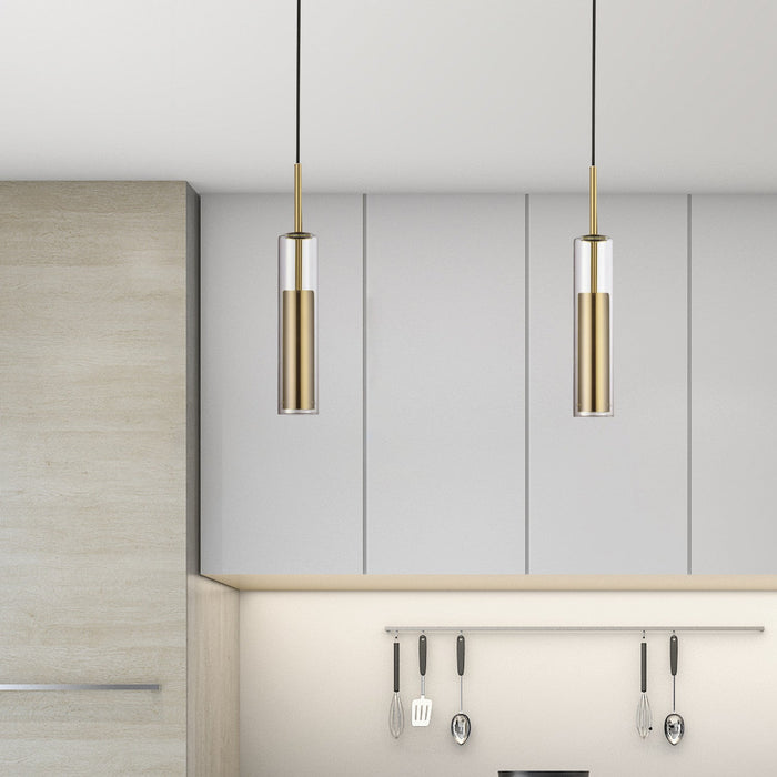 Dainolite Luna LED Pendant 6w Aged Brass Finish Clear Glass Lamp