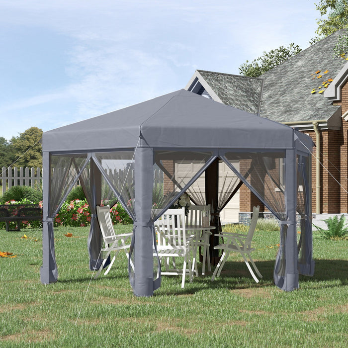 Outsunny 12.5' Pop Up Gazebo Hexagonal Canopy Tent Outdoor Shelter Pavilion Sun Protection With Mesh