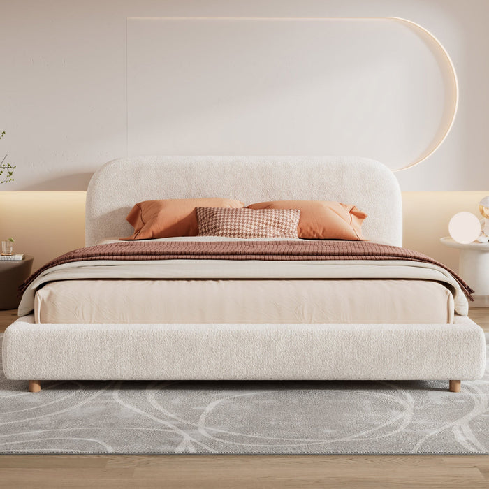 Laurel Ottoman Hydraulic Lift Storage Platform Bed with Boucle Upholstered and Hidden Under-White  