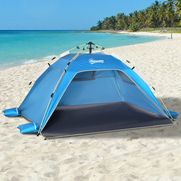 Outsunny 1-2 Person Pop Up Tent, Outdoor Beach Tent Sun Shelter, Sky Blue