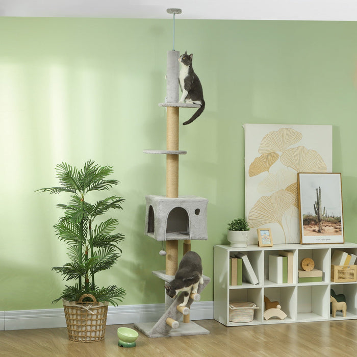 Pawhut Floor To Ceiling Cat Tree For Large Cats Adult, Cat Tower Adjustable Height 89\"-104\" W/ Scrat