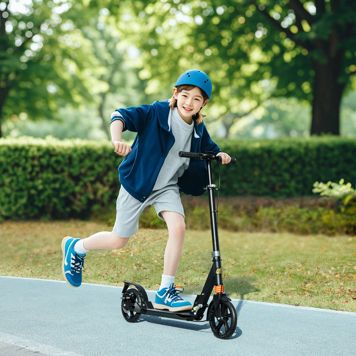 Qaba Kids Scooter, Foldable Kick Scooter With 4 Adjustable Heights, Shock Absorption, Double Brakes, Gift For Boys & Girls Ages 6–12 Years, Black