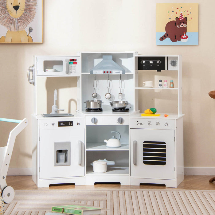 Costway Pretend Play Kitchen For Kids Toddler Aged 3+ Wooden Toy Set With Range Hood White