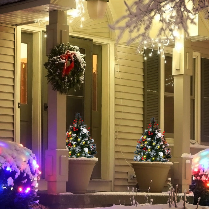 Homcom 2-pack 2 Ft. Pre-lit Artificial Christmas Trees For Outdoors