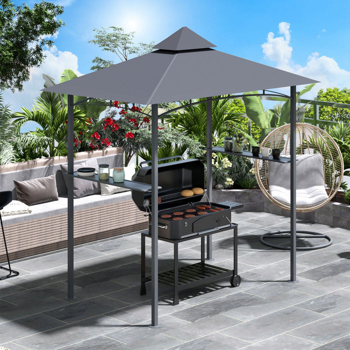 Outsunny 8' X 5' Bbq Grill Gazebo Tent With Double Tiered Canopy For Outdoor Sun Shade, Grey