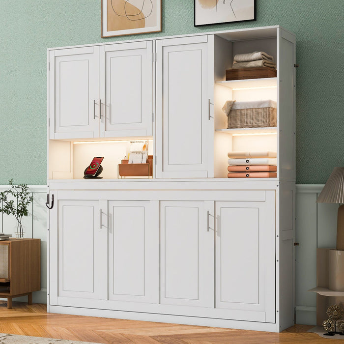 Ethan Space-Saving Murphy Bed with Storage and Foldable Design,Twin Size,White Twin Bed  