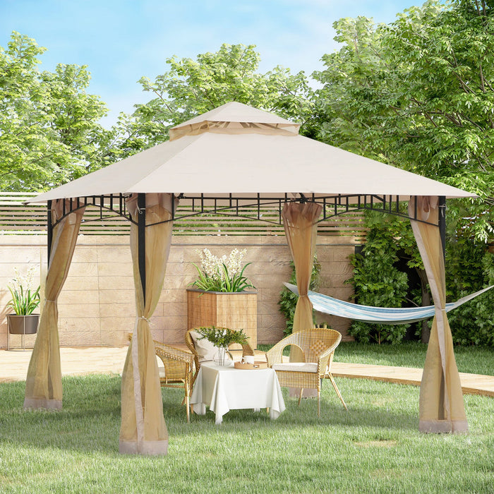 Outsunny 10' X 10' Outdoor Patio Gazebo Canopy Tent With Mesh Sidewalls, 2-tier Canopy For Backyard,