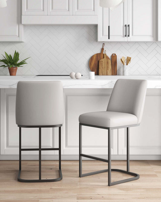 Serena Modern Metal Upholstered Counter Stool in Light Gray - Set of 2 Bar Stool 
