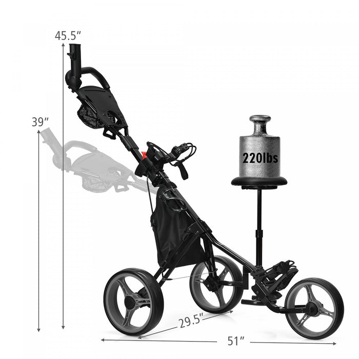 Goplus Folding 3 Wheels Golf Push Cart W/seat Scoreboard Adjustable Handle Grey