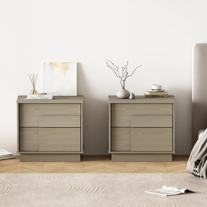 Horizon Modern 22\" Nightstand in Whitewashed Oak (2-Drawer) - Set of 2 