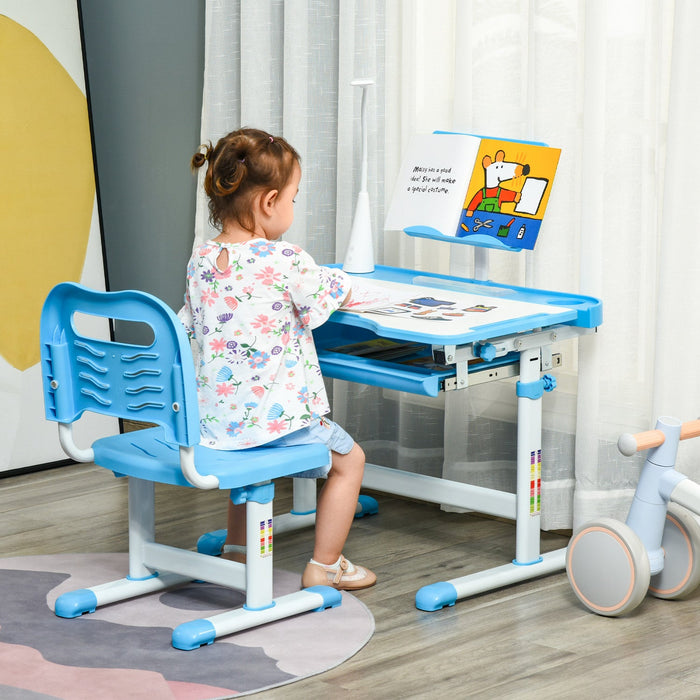 Qaba Kids Desk And Chair Set Height Adjustable Student Writing Desk Children School Study Table With