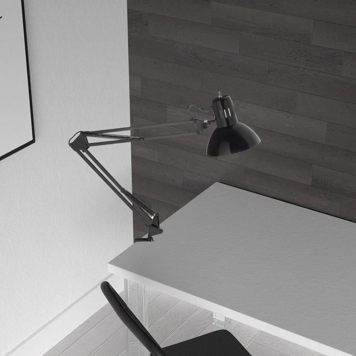 Dainolite Working/Task Lamp Spring Balanced Clampon Gloss Black 36\" Reach