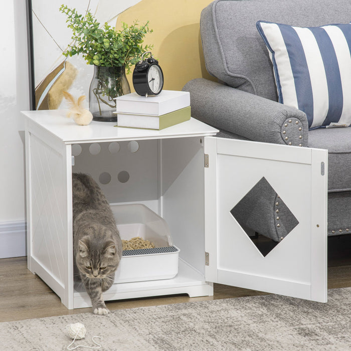 Pawhut Cat Litter Box Enclosure End Table, Indoor Cat Washroom With Magnetic Door, Hidden Litter Box