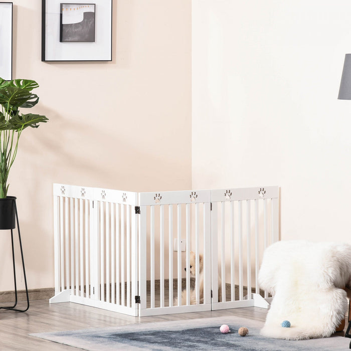 Pawhut Freestanding Pet Gate 4 Panel Dog Barrier Folding Safety Fence With Support Feet Up To 80.25\"
