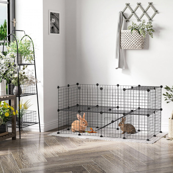 Pawhut 36 Pcs Metal Mesh Pet Playpen Portable Diy Small Animal Cage House Kennel Crate Fence With Ma