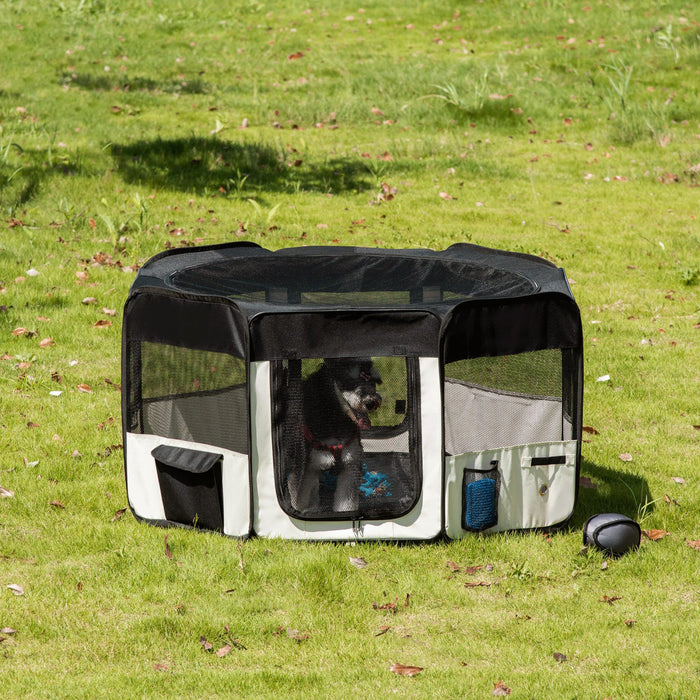 Pawhut 47.25 Inch Soft Pet Playpen, Folding Puppy Kennel, Dog Tent, Cat Exercise Crate, W/ Bag, Beig