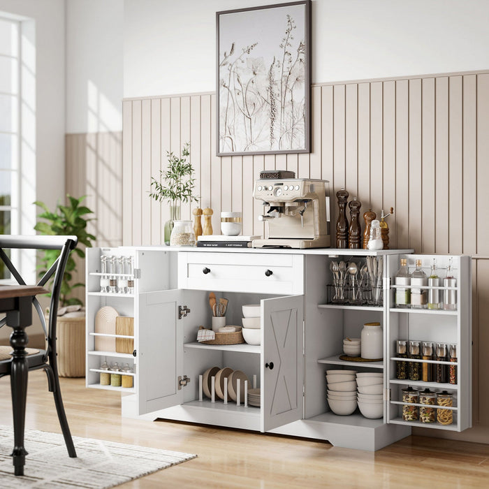HOMCOM 54" Sideboard Buffet Cabinet, Farmhouse Kitchen Cabinet, White