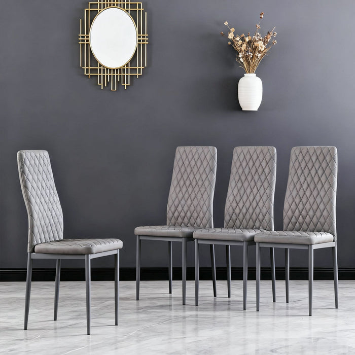 Ava Modern Diamond Grid Pattern Dining Chair Set (4-Pack) with Fireproof Leather and Metal Frame,Grey  