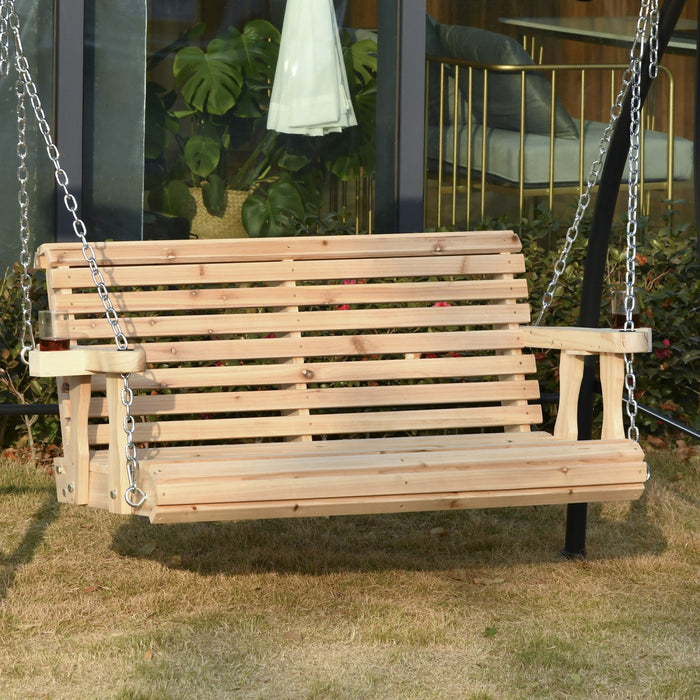 Outsunny 2 Seater Porch Swing Wooden Patio Swing Chair Seat With Cup Holder And Chains Outdoor Swing