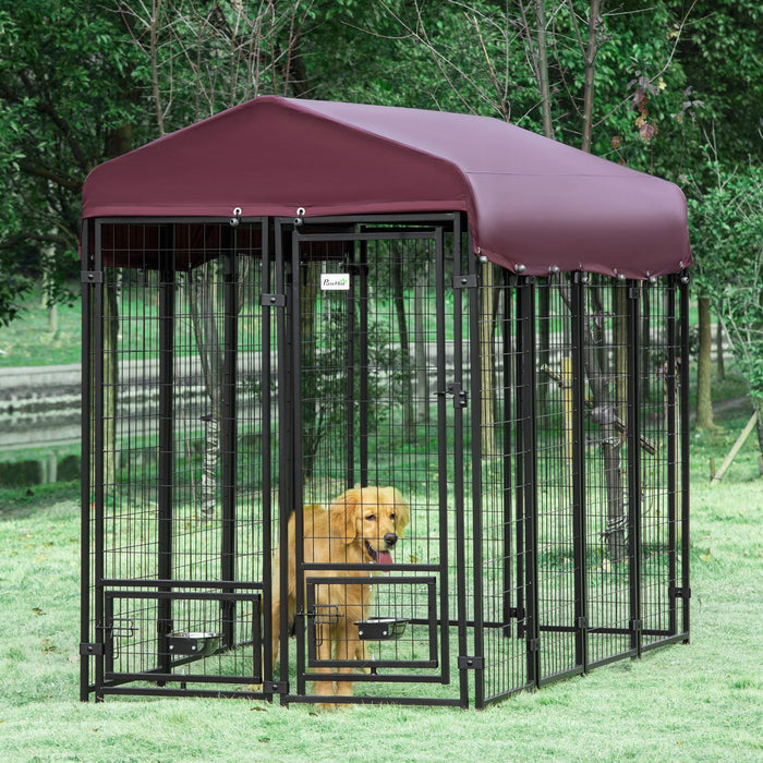 Pawhut Outdoor Dog Kennel, Lockable Pet Playpen Crate, Welded Wire Steel Fence, With Water-, Uv-resi