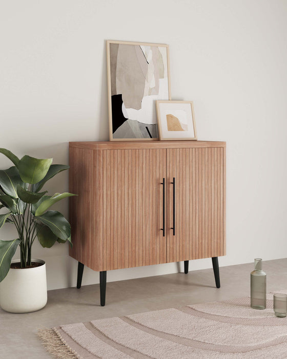 Jodie Mid-Century Modern 31\" Fluted Accent Cabinet in Maple 