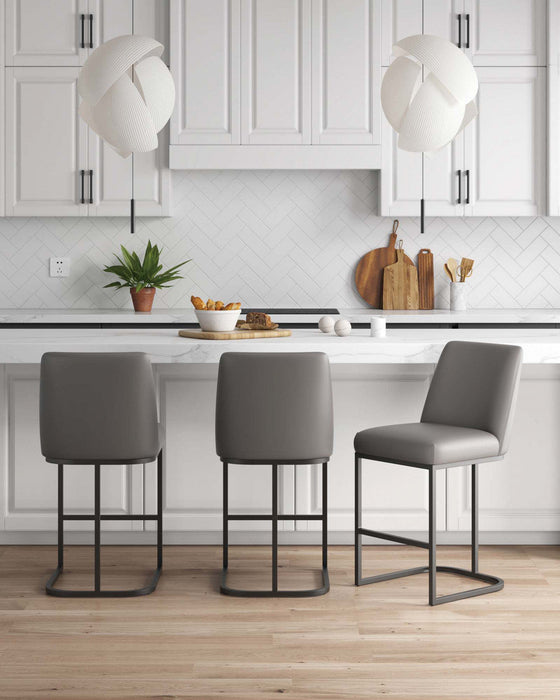 Serena Modern Metal Upholstered Counter Stool in Taupe - Set of 3 Bar Stool 