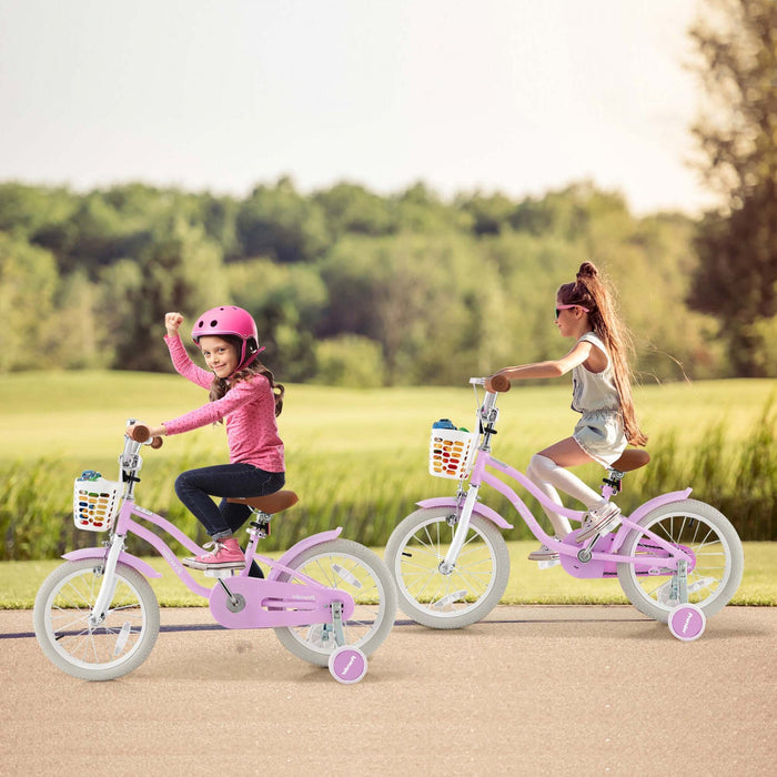 Costway 18" Kids Bike Toddler Bicycle Withtraining Wheel Kickstand For 4-8 Years Purple
