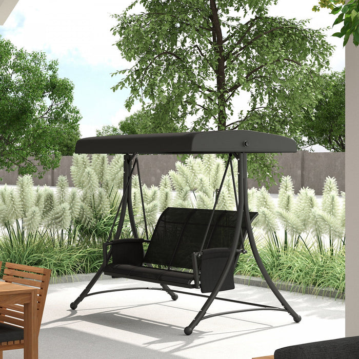 Outsunny 3 Person Outdoor Porch Swing Chair W/ Adjustable Canopy, Black