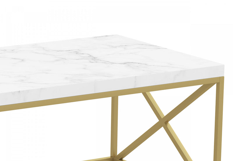 44\" Coffee Table Marble Look With Gold Metal 