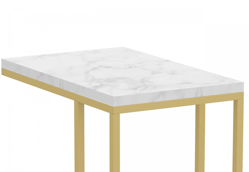 19” C-Shaped Marble Gold Metal End Table With Metal Frame - Multicolour 