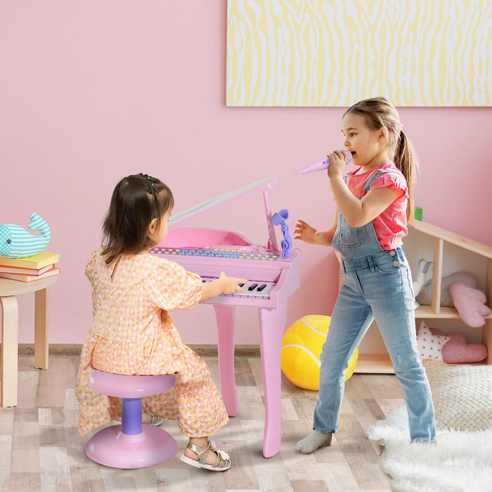 Qaba Mini Electronic Musical Piano 37 Key Keyboard Multifunction Kids Toy With Microphone Stool (pin