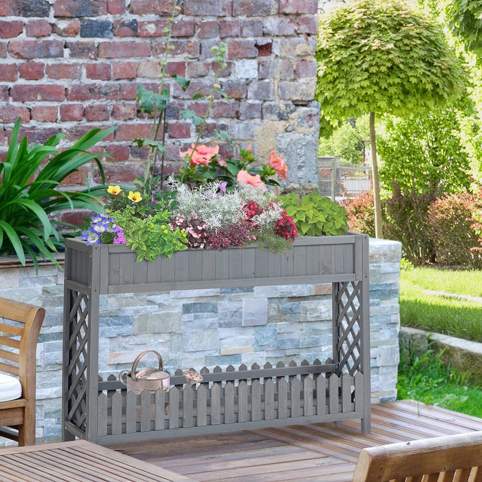 Outsunny Wooden Raised Garden Bed Free Standing Elevated Planter Box With Storage Shelf For Flowers,