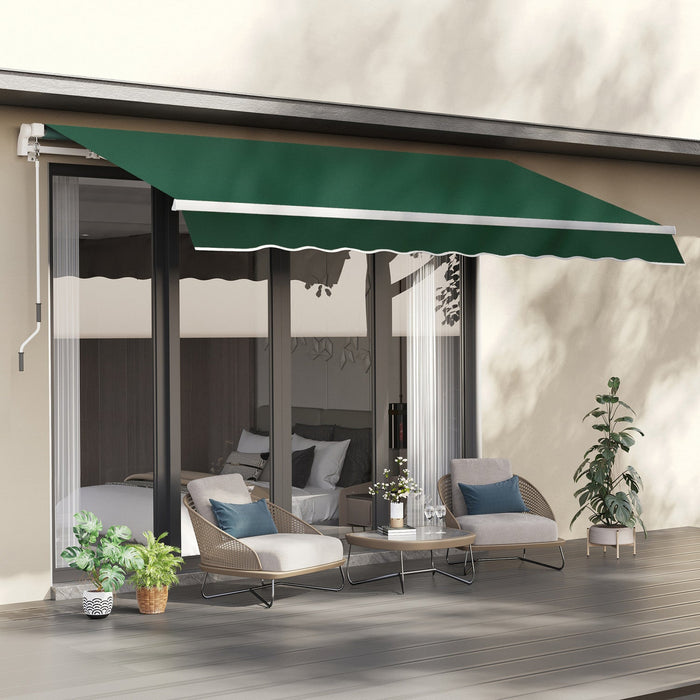 Outsunny 12' X 8' Retractable Awning Patio Awnings Sun Shade Shelter With Manual Crank Handle, Uv & 