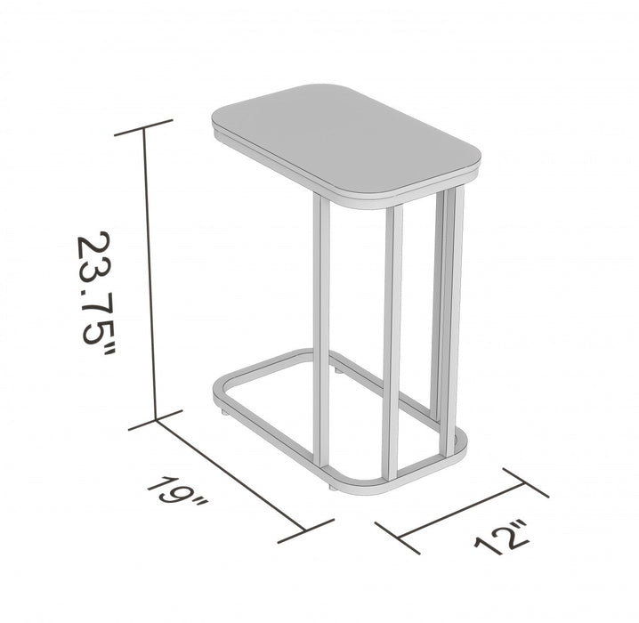 19” C-Shaped End Table - Marble Look With Gold Metal 