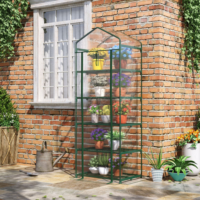 Outsunny 5 Tier Mini Greenhouse, Portable Outdoor Flower Stand With Shelf Clips, Indoor Greenhouse W