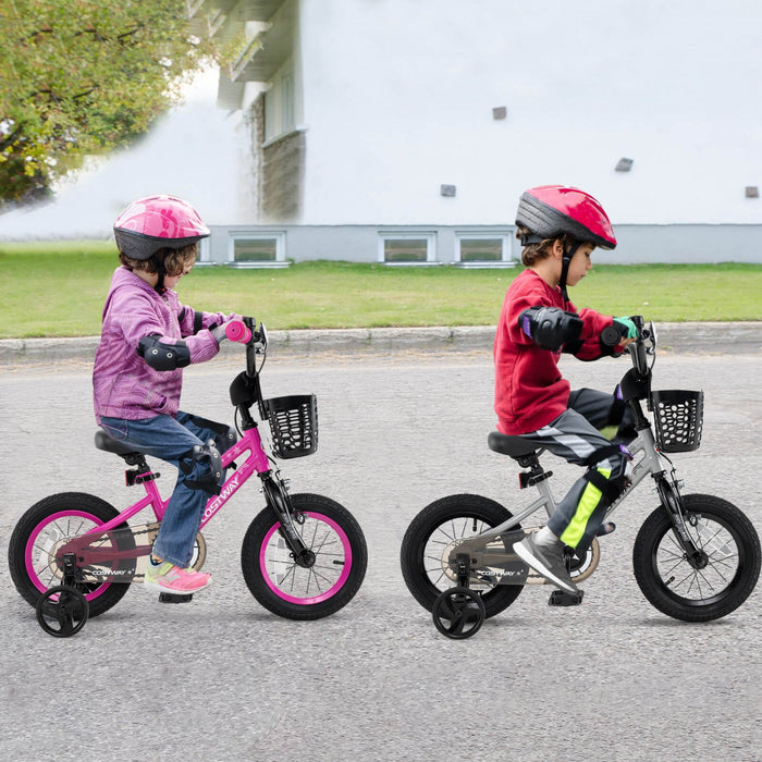 Costway 14" Kid's Bike With Training Wheels Adjustable Handlebar & Seat Handbrake Silver