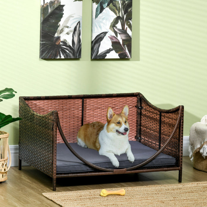 Pawhut Rattan Pet Bed For Small Medium Dogs And Cats, Wicker Dog House Outdoor With Water-resistant 