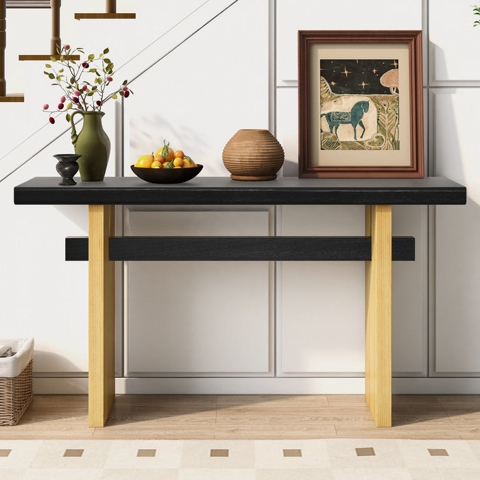 Emma 59.25\" Farmhouse Style Sofa Table for Entryway -Black & Brown 