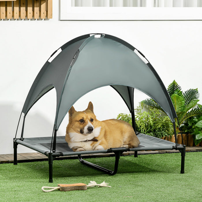Pawhut Elevated Cooling Pet Bed Portable Raised Dog Cot With Canopy For Large Sized Dogs, Indoor & O