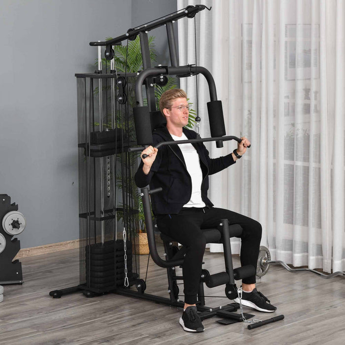 Soozier Home Gym, Multifunction Gym Equipment Workout Station With 100lbs Weight Stack For Lat Pulld